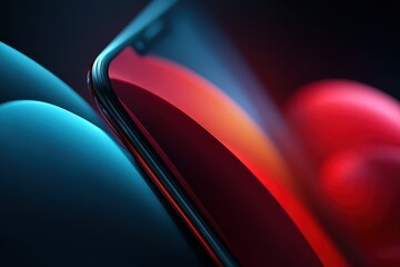 Poster - Dynamic abstract shapes in vibrant red and cyan hues with texture detail