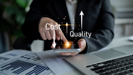 Poster - Increase quality and reduce cost represent quality, cost, and performance optimization for business strategy and resource efficiency Latch