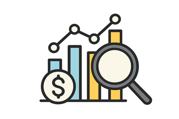 Poster - View financial analytics or metrics research line art vector icon for finance apps and websites’ becomes ‘Observe financial data analysis or research metrics line art vector icon for financial