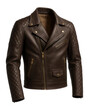 © OMD - Leather biker jacket in dark chocolate with asymmetrical zip and quilted panels