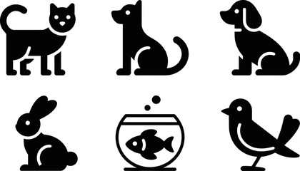 Poster - Discover adorable pet icons vector set featuring cat dog rabbit fish and bird for your design needs today