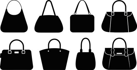 Poster - Handbag collection fashion accessories tote bag purse style stylish design women shopping vector graphic set