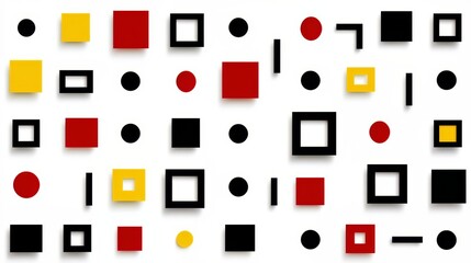 Aufkleber - Colorful abstract pattern of squares and circles. The squares are black and yellow, and the circles are red. The pattern is very busy and has a lot of detail
