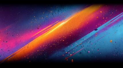 Poster - Colorful, abstract painting with a blue stripe. The painting is full of bright colors and has a lot of texture. The blue stripe is the most prominent feature of the painting