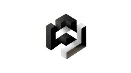 Aufkleber - Cube made of black and white blocks, with a white square on top of it. The cube is positioned in a way that it is a three-dimensional object