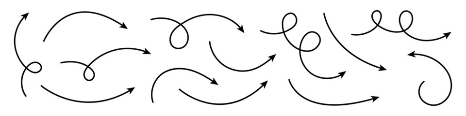 Wall Mural - curved arrows and twisted hand drawn arrows. collection of doodle arrows.