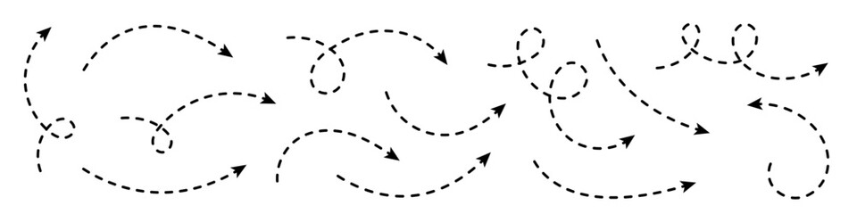 Wall Mural - set of curved arrows with dashed lines.