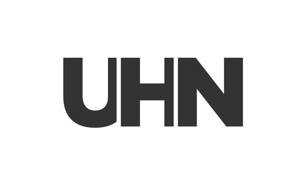 UHN logo design template with strong and modern bold text. Initial based vector logotype featuring simple and minimal typography. Trendy company identity.