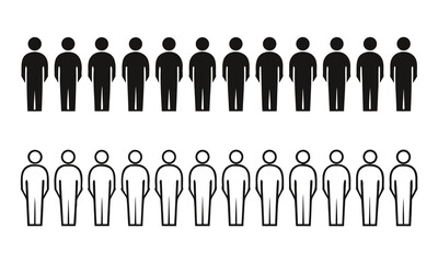 Poster - People Line Icons: A minimalist representation of a crowd, highlighting diversity and inclusion through a collection of black and outline figures.