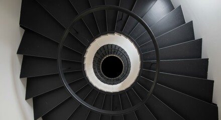 Poster - A spiral staircase with black treads and a white center well