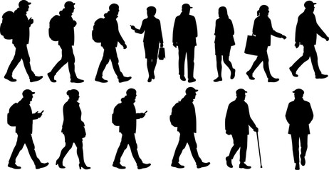 Poster - walking people silhouettes vector illustration crowd walking silhouette people vector art design 100