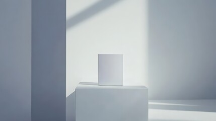 Poster - Blank square object displayed on a white pedestal in a minimalist  setting.