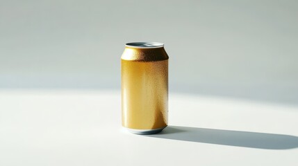 Poster - Golden beverage can on a white surface.
