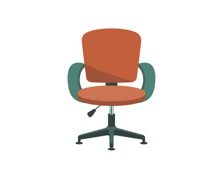 Flat Design Terracotta Office Chair with Teal Armrests and Dark Base on White