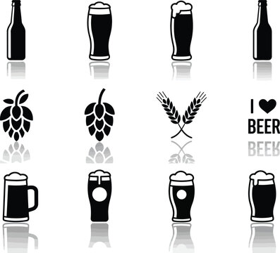 Beer Lover Icon Grid – Monochrome Beer Symbols with Mirrored Effect for Bar and Pub Design