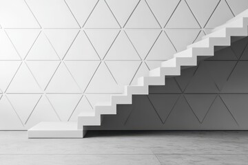Poster - Modern white stairs ascend against a geometric wall.