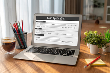 Fototapete - Online loan application form for modish digital information collection on the internet network