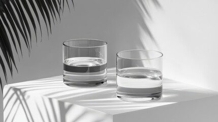 Poster - Two clear glasses of water on a white surface.