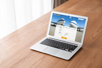 Poster - Online flight booking website provide modish reservation system . Travel technology concept .