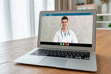 Poster - Doctor video call online by modish telemedicine software application for virtual meeting with patient