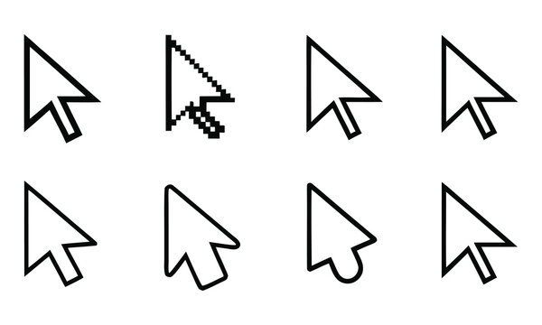Selection of Cursor Icon Variations: A collection of varied cursor icons, showcasing a range of styles and designs. The clean lines and distinct shapes exemplify versatility. 