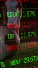 Poster - Animation of stock market data processing over male soccer player kicking a soccer ball