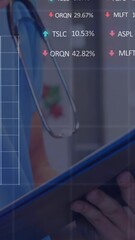 Poster - Animation of data processing over caucasian male doctor with file
