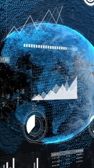 Poster - Animation of multiple graphs over connected dots around globes against abstract background