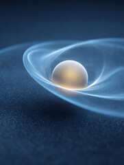 Poster - Abstract glowing sphere surrounded by flowing light. Concept of connection, energy, or singularity. Ideal for science, tech, or business visuals.