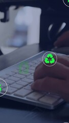 Aufkleber - Animation of financial data processing over caucasian man using computer