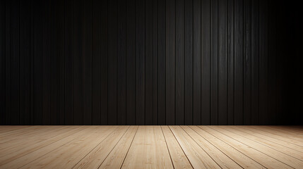 Aufkleber - Wood-paneled background with a dark wall and light floor, offering a sleek, modern aesthetic suitable for various design applications.
