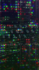 Poster - Animation of mosaic squares, virtual keyboard and data processing against computer server room