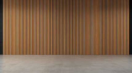 Aufkleber - Modern minimalist interior with wood slat wall and concrete floor. Clean, contemporary design. Neutral tones create a sense of spaciousness and calm.