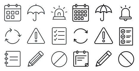 Fototapete - Set of icons for a calendar, including a red circle with a line through it, a red square with a line through it, a red square with a check mark, a red square with a cross through it, a red square wi