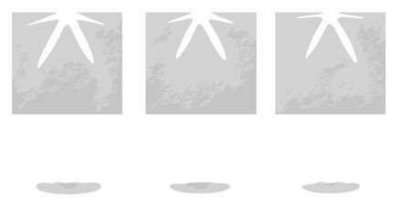 Fototapete - Three gray rectangular shapes with white light rays above and three gray oval shapes below them