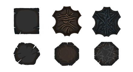 Poster - Illustration of six stylized leather patches in varying shapes and textures on a white background