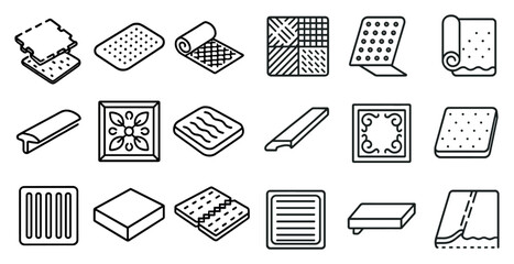 Fototapete - Collection of different types of tiles and flooring materials. The tiles are arranged in a grid, with some overlapping and others standing alone. Scene is one of organization and variety