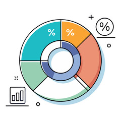 Poster - Colorful pie chart with percentage signs silhouette vector illustration
