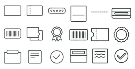 Poster - Set of icons for various items such as a ticket, a badge, a certificate, and a credit card