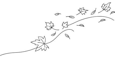 Poster - Line art falling leaves flowing lines on a autumn concept leaf wind