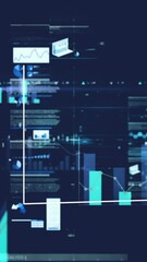 Poster - Animation of screens with data processing and light spot against blue background