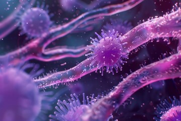 Poster - Microscopic view of virus and bacteria spreading infection, causing disease and illness