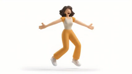 Poster - Joyful 3D Animated Woman Welcoming with Open Arms on White Background