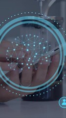 Poster - Animation of ai data processing over caucasian man using smartphone