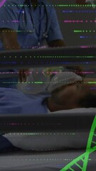 Poster - DNA strand animation over patient in hospital bed with medical staff nearby