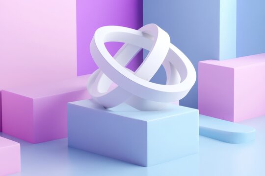 Abstract composition of geometric shapes in pastel colors.