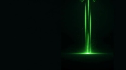 Poster - Green futuristic digital light lines form an arrow pointing up on a dark background. Growth concept video.