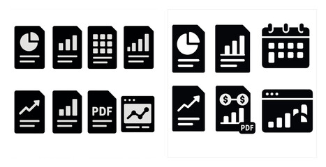 Poster - Set of document and chart icons, including PDF and calendar symbols.