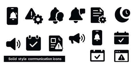Fototapete - Set of icons: phone, alert, gear, bell, document, moon, speaker, calendar, checkmark.