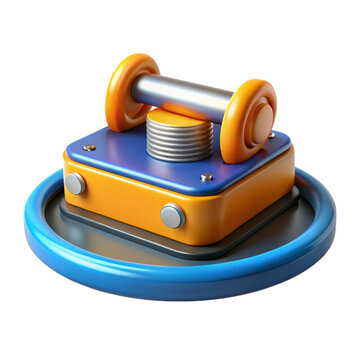High quality 3d rendered mechanism with blue,orange and silver elements isolated on white background,showcasing a stylized industrial design